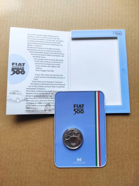 5 Euro Commememorativo Italia 2017  - 60° Anniversario Fiat 500 Argento 925%