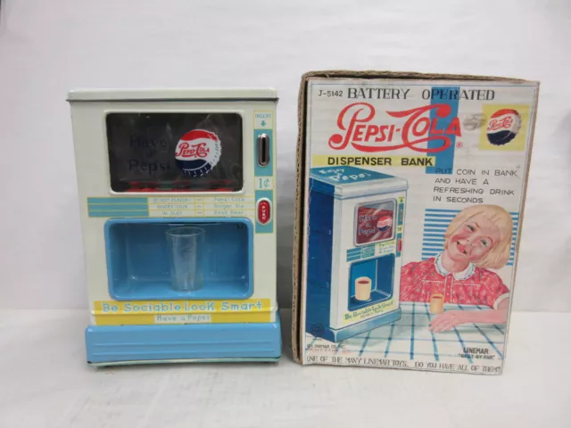 Vintage Linemar Battery-Operated Pepsi Cola Dispenser Bank with Original Box