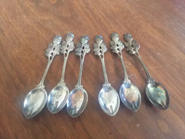 SET OF 6 SPOONS 800 fine solid silver Cast Rose pattern Demitasse Spoon 3 7/8”