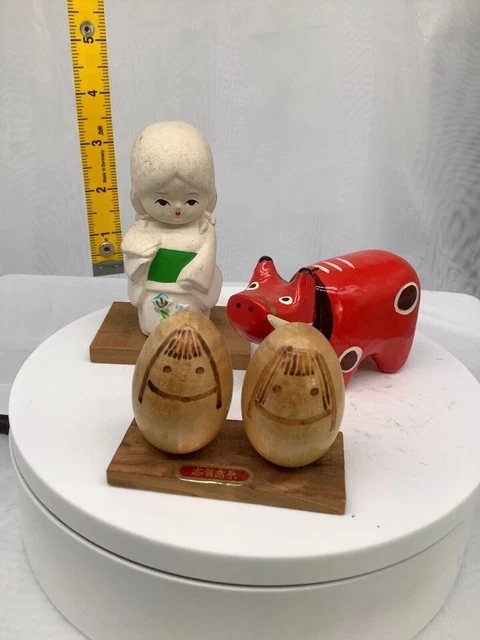 Japanese Clay Bell Ceramic Dorei Asian Antiques Red Cow Girl