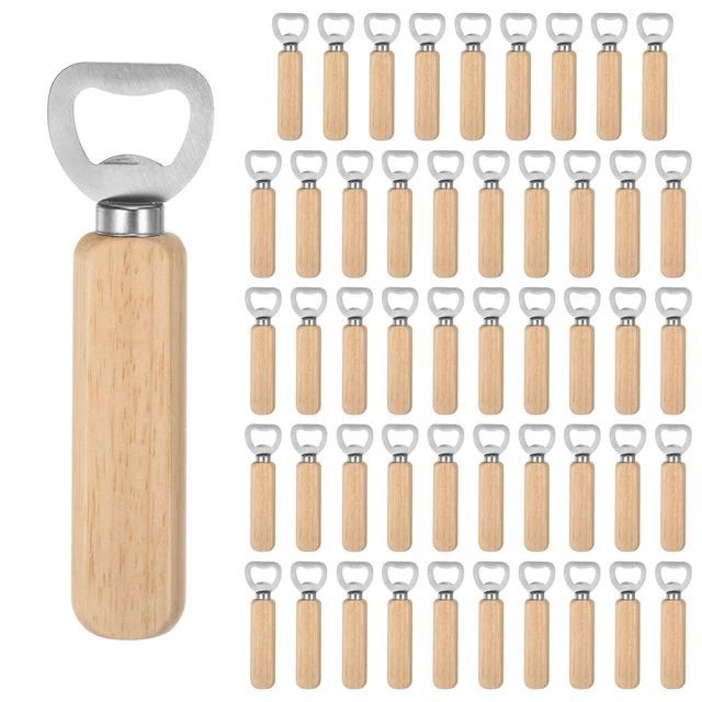 50pcs Beer Bottle Opener 5.6" Stainless Steel Opener, Wood Handle