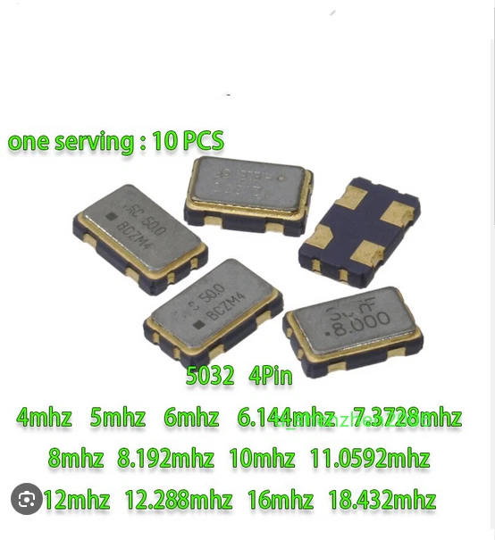 10PCS 5032 Metal SMD 4pin 4M 6M 8MHZ 10MHZ 12MHZ 16MHZ Quartz Resonator Crystal