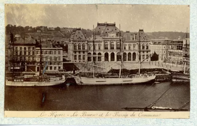 France, Le Havre, La Bourse et le Basin du Commerce Vintage Albumen Print Shooting