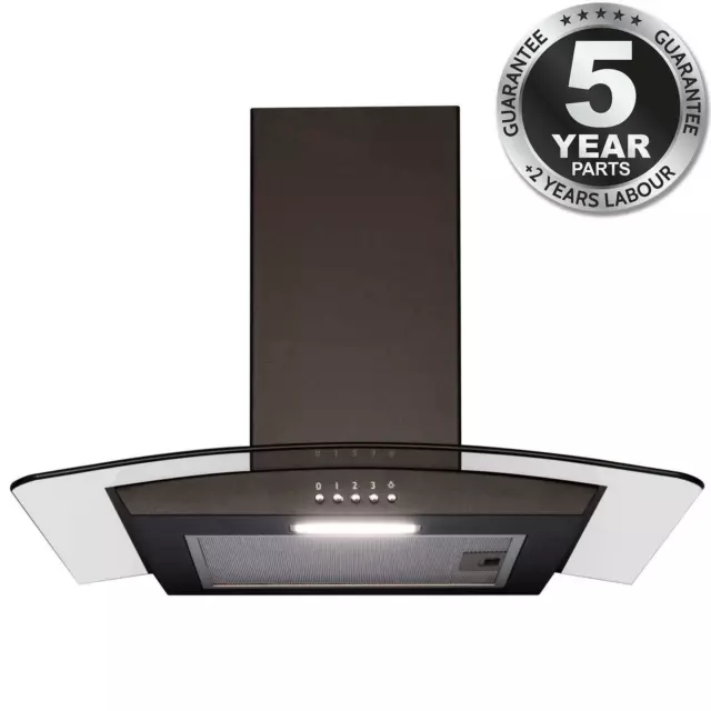 SIA 60cm Curved Glass Black Chimney Cooker Hood Kitchen Extractor Fan