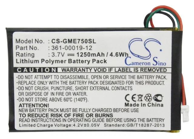 Battery for Garmin Edge 605, Edge 705  Replacement Garmin 361-00019-12  1250mAh