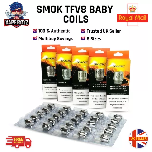 SMOK TFV8 BABY COILS, V8 Baby Beast, M2 | Q2 | X4 | T6 | T8 UK Seller Genuine 0.