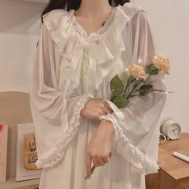 Donna Lolita Camicia da Notte a Balze Abito Ragazza Rétro Bagliore Manica Carino
