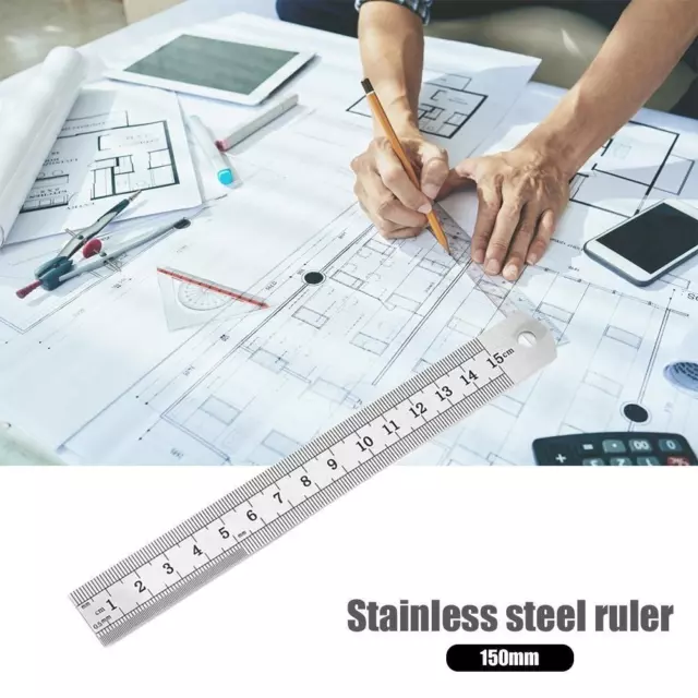 Stainless Steel Metal Straight Ruler Double Sided Measuring Tool (150mm)