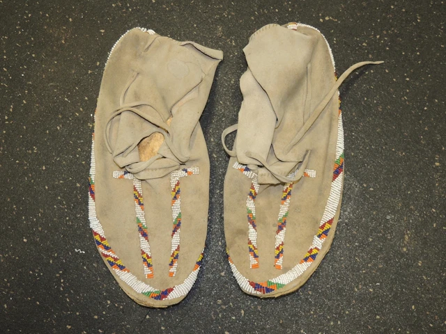 Old Authentic Native American Beaded Leather Moccasins