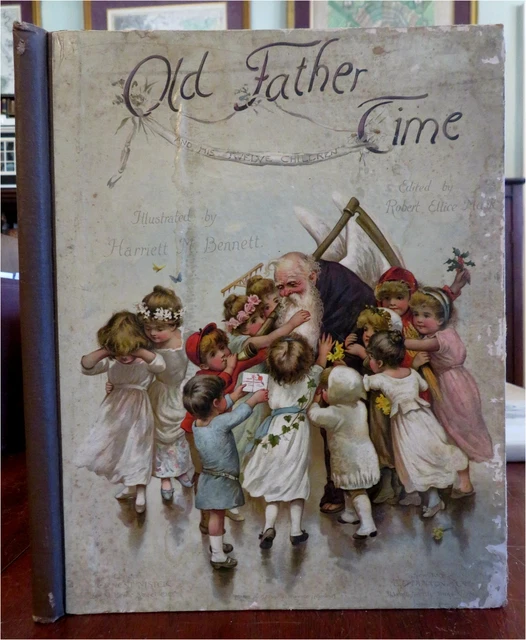 Old Father Time & His 12 Children c.1880 Harriett Bennett color plate illus book