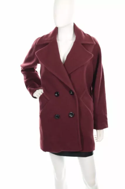 Trina Turk Womens Maroon Red Wool Blend Casual Winter Pea Coat Size 6