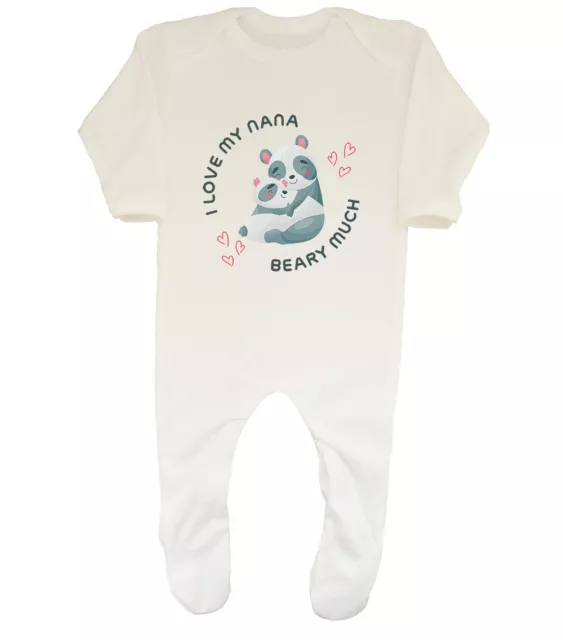 I Love My Nana Beary Much Cute Panda Baby Grow Sleepsuit Boys Girls