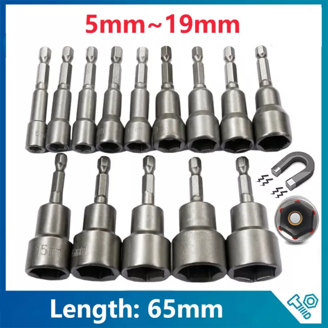 5mm-19mm Hex Magnetic Nut Driver 1/4" Socket Impact Drill Bits for Power Drills