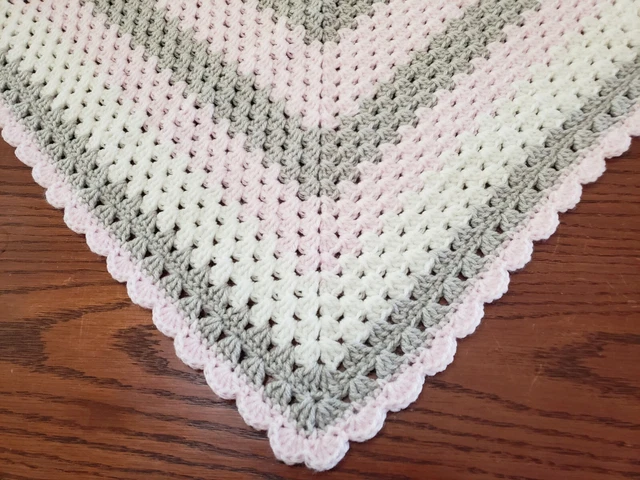 New hand crocheted acrylic 31inx31in pink/white/gray girls baby afghan-gift idea