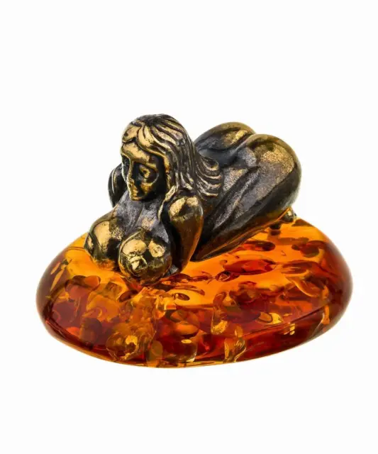 Sexy Woman Solid Brass Amber Figurine Bold Crazy Sexy Woman Keeper Amulet miniat