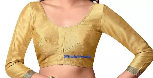 Designer Saree Blouse, Readymade Sari Blouse, Dupion Silk Long Sleeves Sari Top