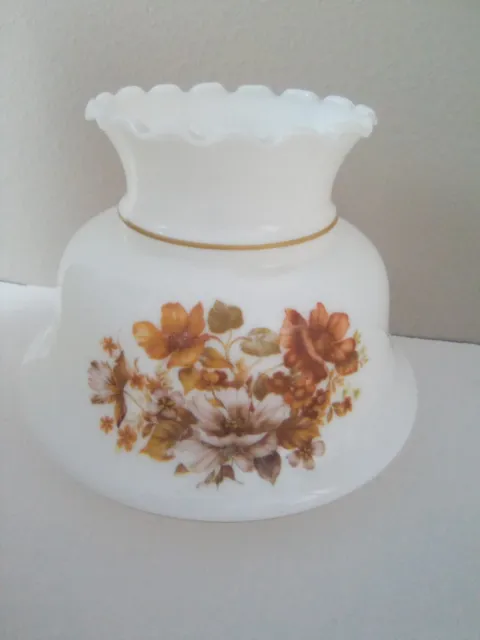 Lamp Shade Milk Glass Ruffled Edges Hand Painted Flower Vintage Beautiful