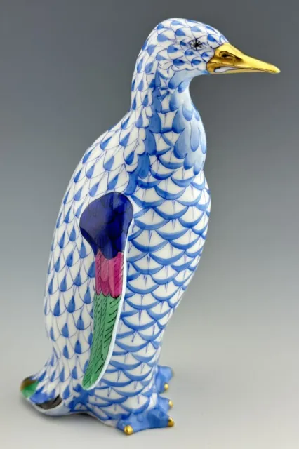 🦋 HEREND MINT Penguin Blue Fishnet Figurine