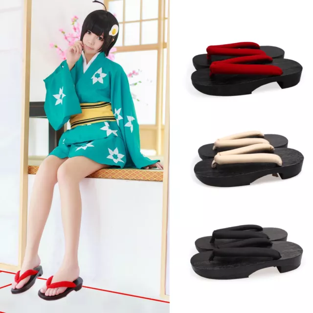 Women Japanese Flat Geta Clog Kimono Flip-flop Wood Slipper Sandal Cosplay Shoes