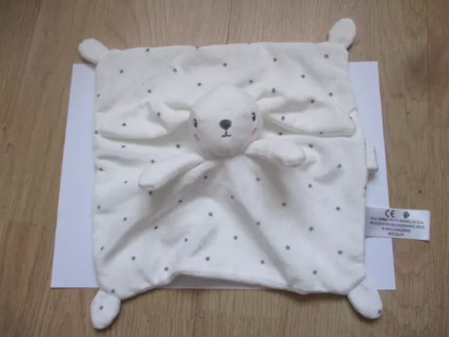 Doudou plat carré lapin blanc écru beige simba nicotoy étoile grise