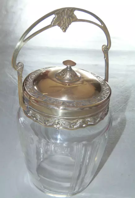 -SEAU A BISCUITS BISCUITIER POT A BISCUITS ART NOUVEAU CRISTAL Taillé et LAITON