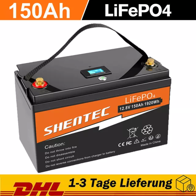 12V 150Ah Lithium Batterie LiFePO4 Akku BMS für Wohnmobil Solarbatterie Boot RV