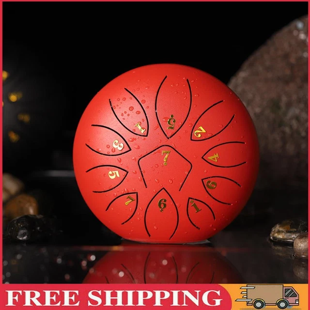 6 Inch 11-Note Tongue Drum with Drumsticks Hand Pan Ethereal Drums (Red)
