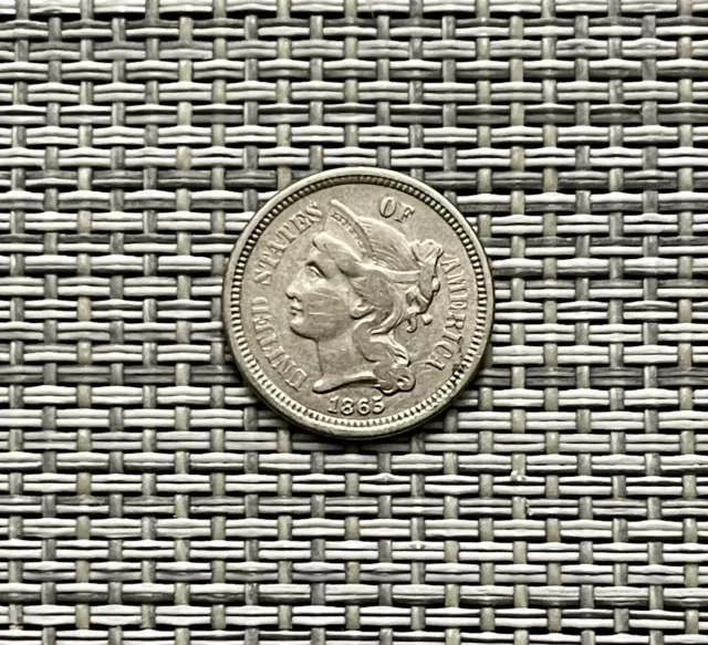 1865 Nickel Three Cent Coin 3c US Type Copper Nickel XF#A29