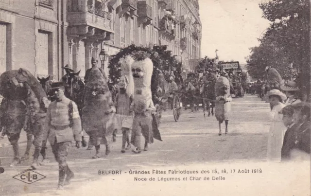 Carte postale ancienne card BELFORT fête patriotique août 1919 char de DELLE