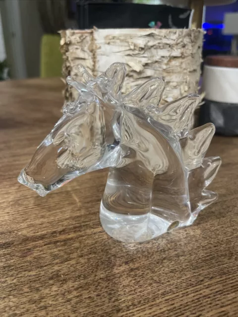 Glass Crystal Horse Head Sculpture Figurene Sweden Paperweight