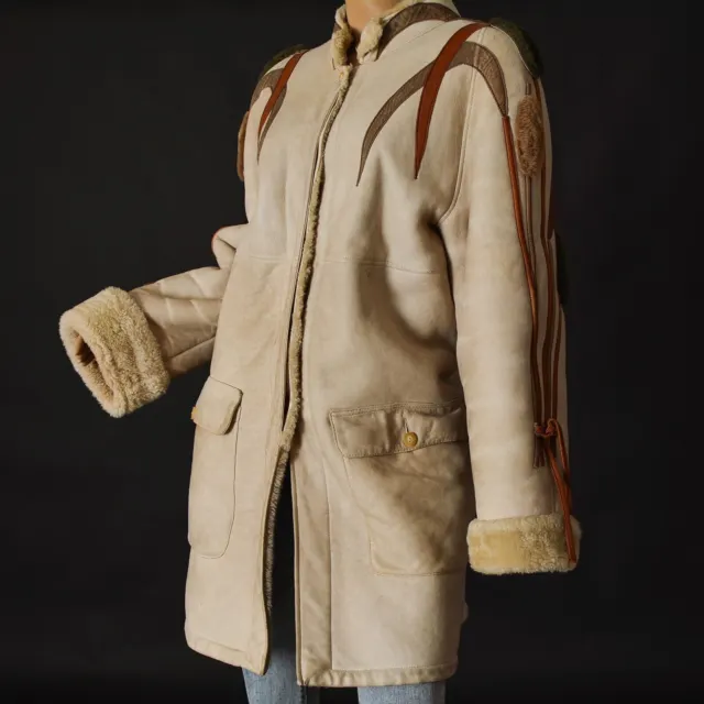 JC de Castelbajac Vintage Women's size 2 Suede Trim Sheepskin Coat, 1980s RARE