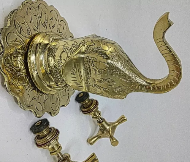 Handcrafted Traditional Elephant Head Brass Faucet with Dual Brass Handles 2
