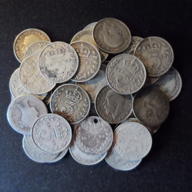 Pre 1920 Silver Coins 71g 0.925 silver 50x threepence good collectible coins