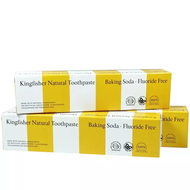 KINGFISHER BAKING SODA TOOTHPASTE - FLUORIDE FREE 3x100ml  -  Vegan