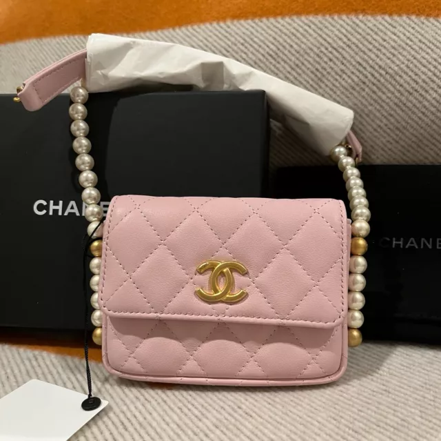 NEW CHANEL 23C Wallet on Chain PEARL BLUE Patent Leather WOC Flap