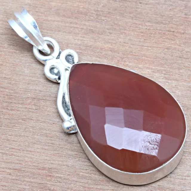 Pendant Red Onyx Cut Gemstone Gift For Her 925 Silver Jewelry 1.75"