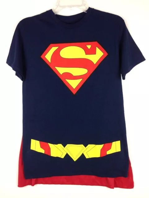 DC COMICS SUPERMAN T-Shirt Costume w/Cape SS Cotton Multicolor Sz Adult ...