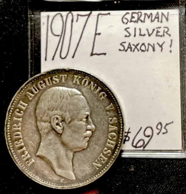 1907 E Prussia German States  5 Mark Silver World Coin. ENN Coins