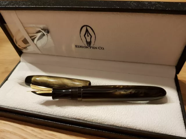 Edison Pen Co. Collier Fountain Pen - Stunning Black and Gold Shimmer - M Nib