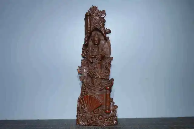 Chinese Natural Boxwood Hand-carved Exquisite Guanyin Statue  6282
