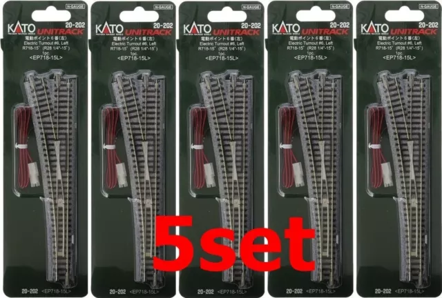 KATO 20-202 N Scale Unitrack Electric Turnout #6 Left Hand set of 5