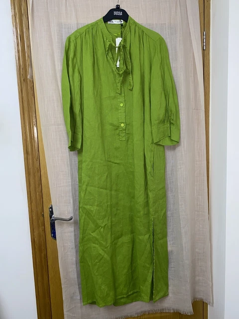BNWT ZARA APPLE Green Linen Midi Dress With Ties Size Xs 31.89 - PicClick  UK