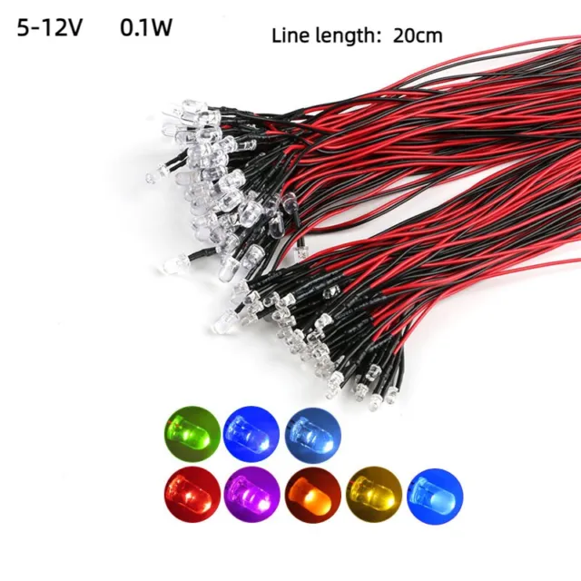 Constant or Flashing 3mm 5mm Pre Wired Ultra Bright LED 12V (Pack of 5PCS)