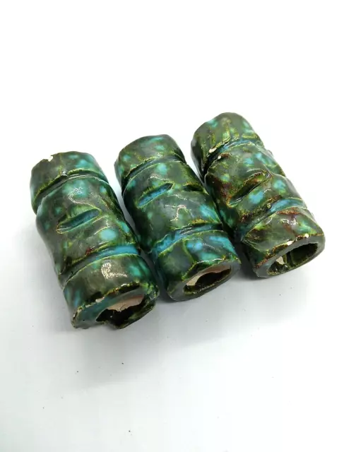 Vintage Macrame Beads Ceramic Hand Made Bead Speckled Blue and Green