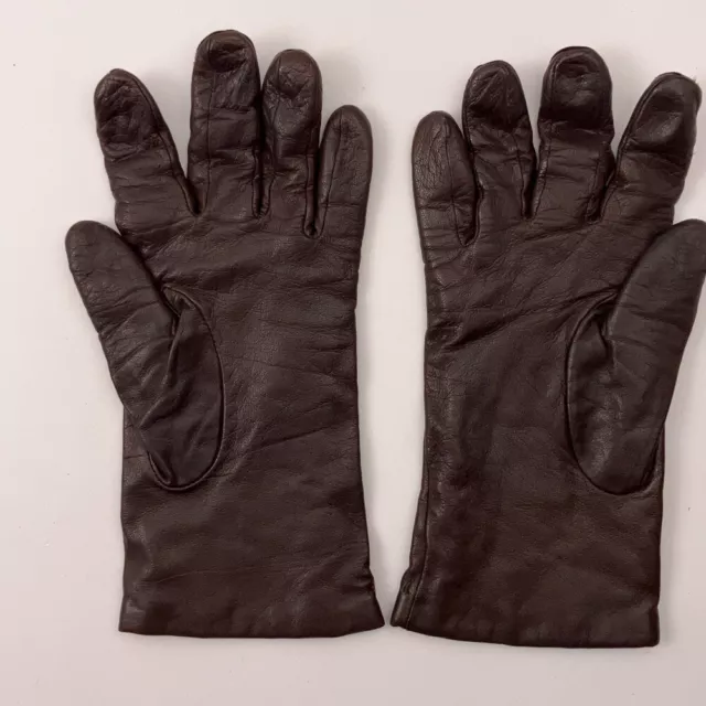 Grandoe Dark Brown Leather Cashmere Lined Winter Dress Gloves Size 8 2