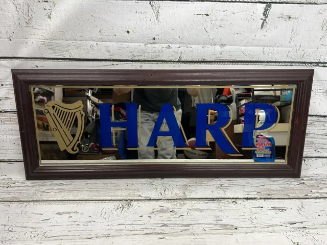 Vintage Harp Beer Large Wall Hanging Beer Mirror Bar Advertising Sign - 33 x 13