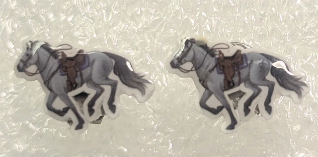 Horse Gray Western Saddle Teeny Tiny Flat Acrylic Post Stud Earrings Jewelry