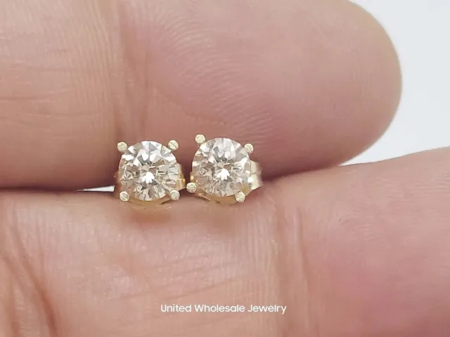 1Ct Round Cut Lab Created Diamond Solitaire Stud Earrings 14K Yellow Gold Plated