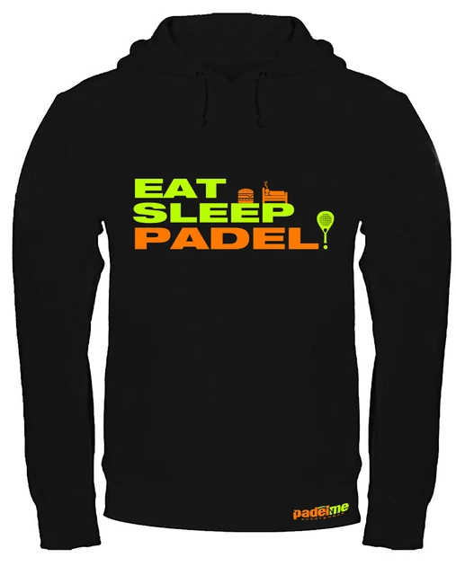 Felpa con cappuccio Padel Eat sleep Padel 02 Nera Personalizzabile con Nome