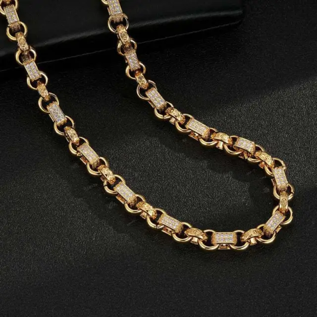 Gold 18K GF 10mm Gypsy Link Belcher Chain Gents Men Ladies Women Heavy Filled